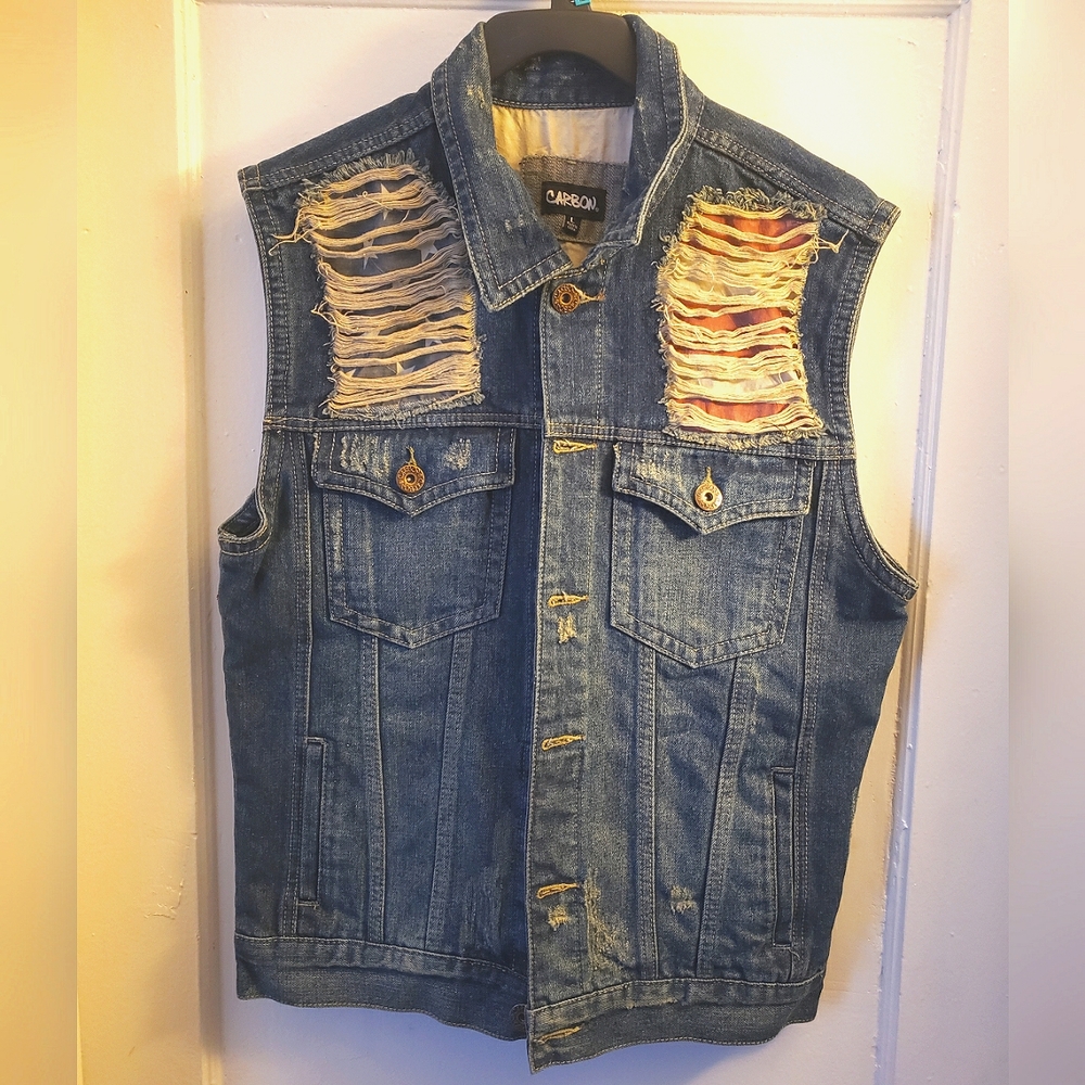 Men's American Flag Sleeveless Ripped Jeans Denim Jacket Vest